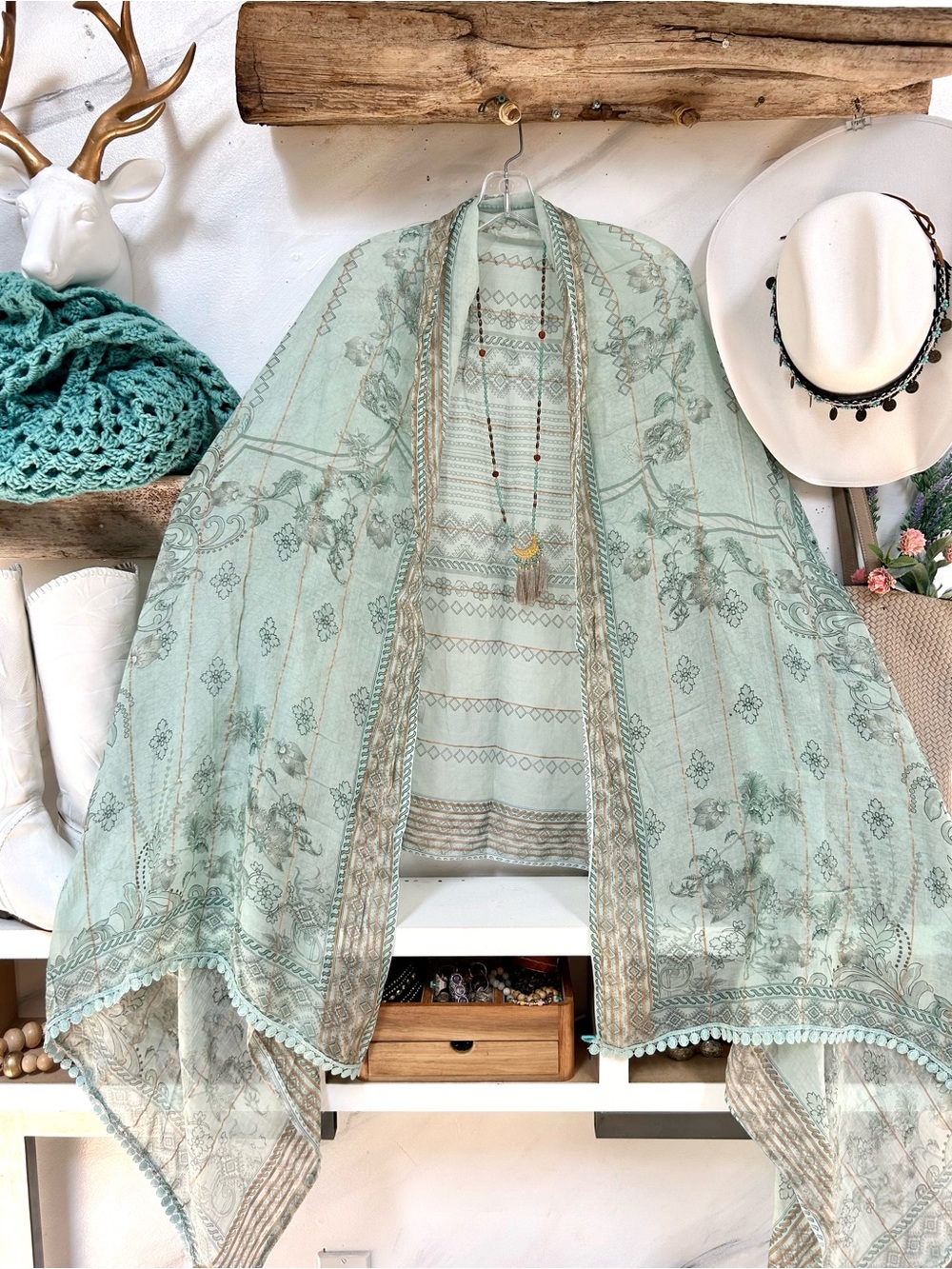 Gypsy shawl vest/scarf/wrap/cover up w cottagecore resort vacay beach vibe